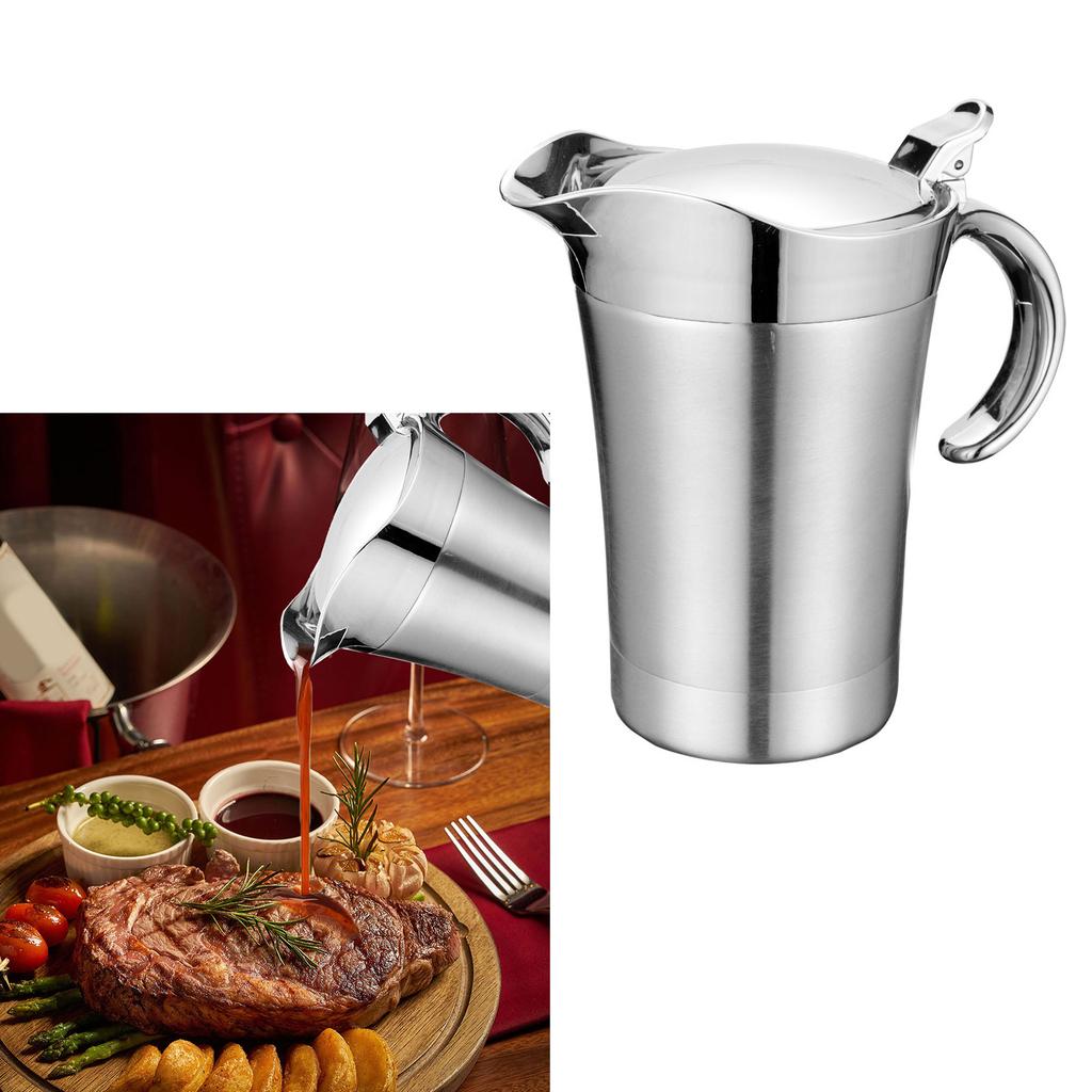 Durable Insulated Sauce Pots with Lid Stable Double Wall Insulated Stainless Steel Sauce Pots for Hot and Cold Liquids