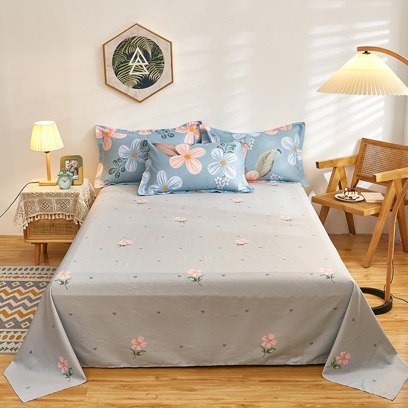 100% Cotton Country Floral Flat Sheet 3 Pieces Tulip Bed Sheet Set Soft Botanical Flower Blossoms Bed Cover with 2 Pillow Cases