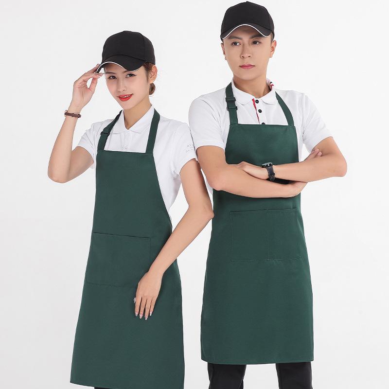 Waterproof Solid Color Apron - Unisex, Oil-Proof, Fashionable for Kitchen & Restaurant, Custom Logo Printing Available.