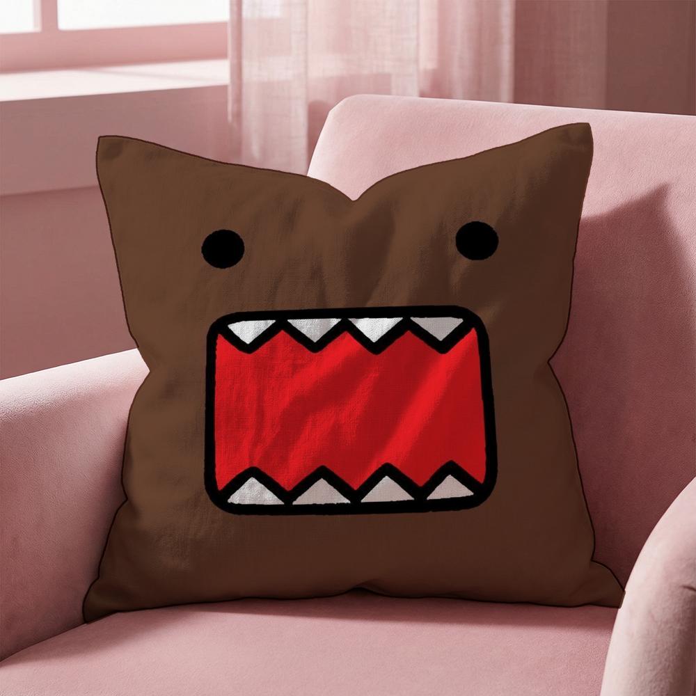 Cartoon Funny Domo-kun Cushion Cover Multi-Scene Pillow Cover for Home & Car - Reversible, Soft & Durable for Daily Use