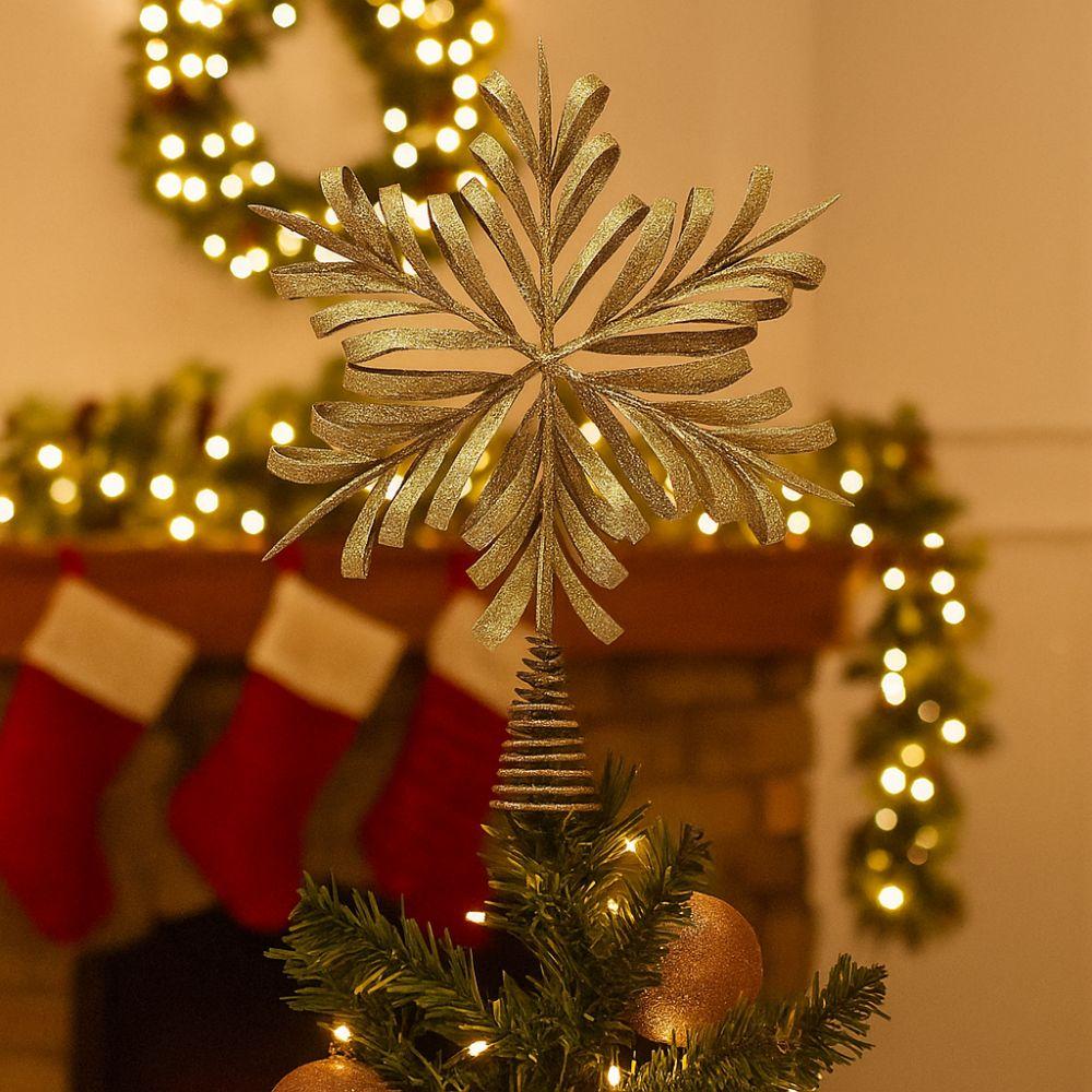 Gold Glitter Christmas Topper Decor Iron Xmas Tree Ornament  Holiday Party