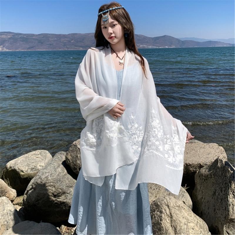 Embroidery Ethnic Shawl Soft Breathable Neck Scarf Shoulder Wrap For Women Travel Elegant Occasion And Daily Use