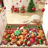 Christmas Gingerbread Man Carpet Mat Rug Plaid Design Home Decoration with Candy Cane Gift Box Pattern for Holiday Party