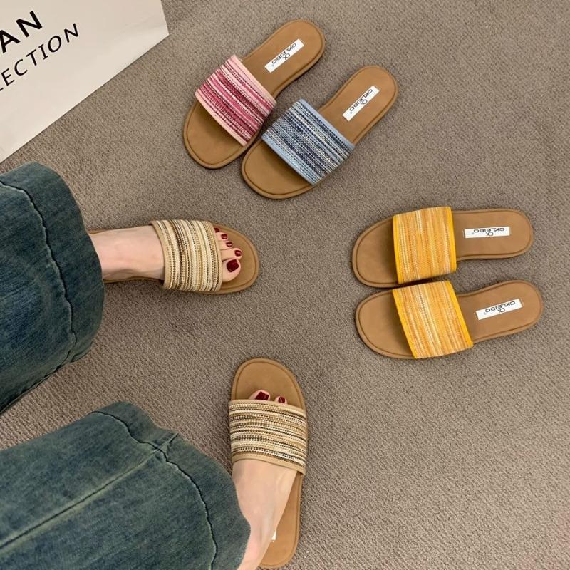 Flat-bottomed Retro Woven Open-toed Cool Slippers for Women's Summer Wear, New with Skirts, Cross-strapped Sandals