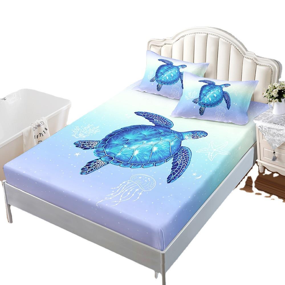 Mattress Three-Piece Set Marine Turtle Starfish Bed Cover Pillowcase Mattress Protective Cover