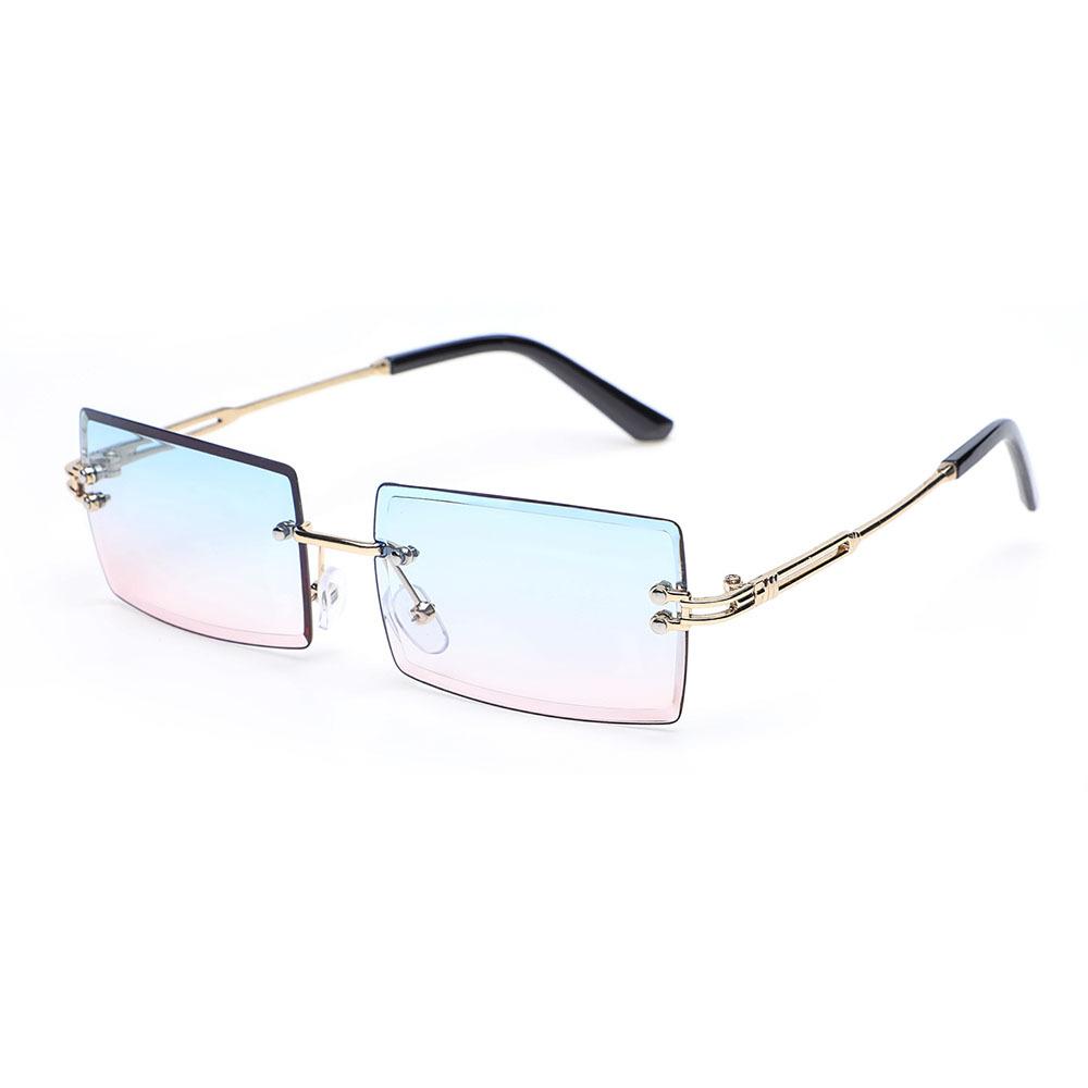 Retro Fashion Sunglasses Frameless Rectangle Gradient UV400 Women Summer Travel Metal Rimless