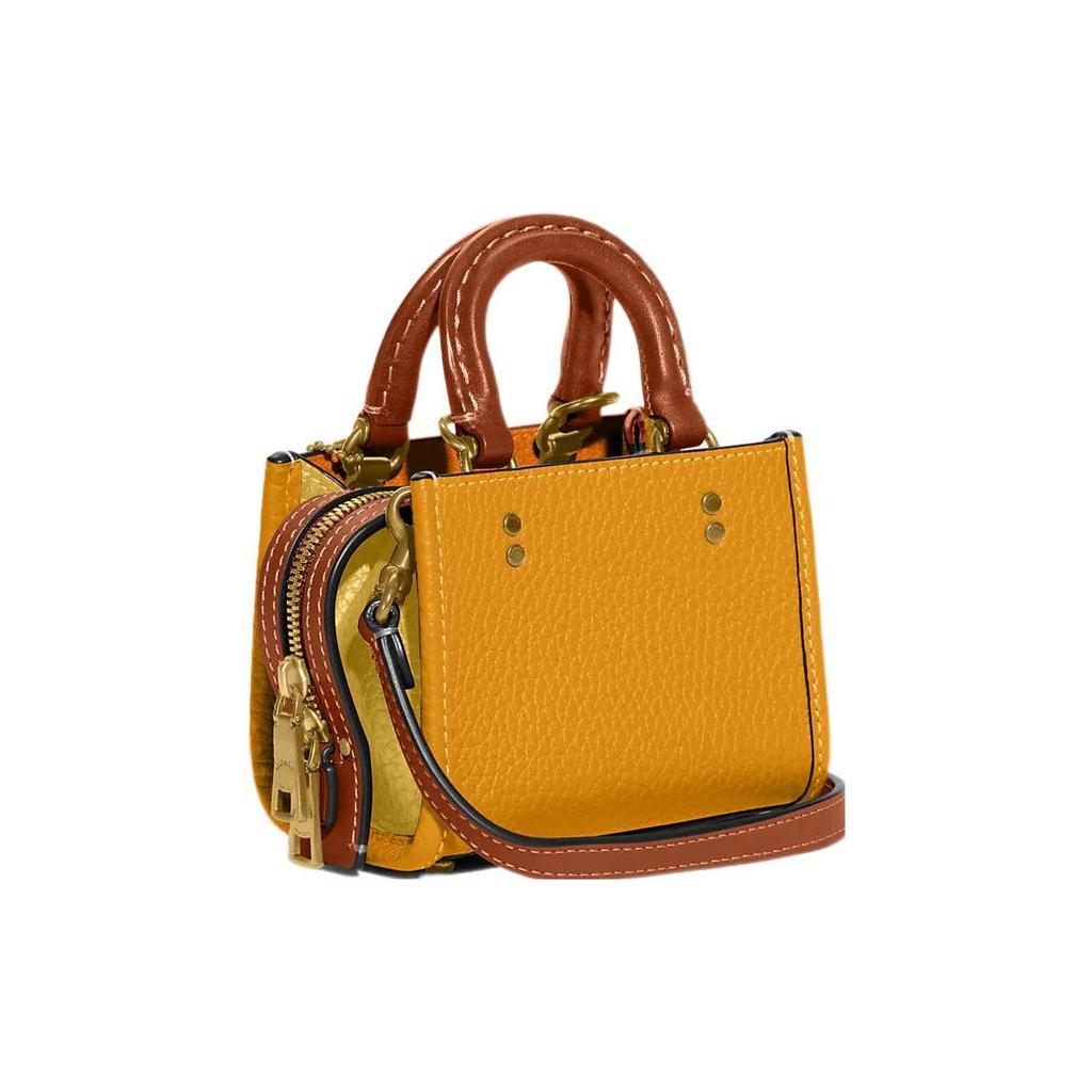 Coach Rogue 11 Solid Color Carriage Tag Pebble Leather Square Shoulder Crossbody Mini Bag Women bags Orange-Yellow CI808-B4SZ9