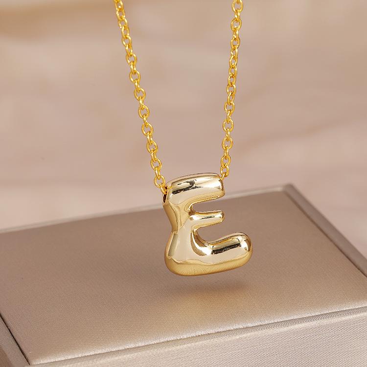 Charming Chubby Brass Polished 26-Letter Silver Pendant Necklace for Women