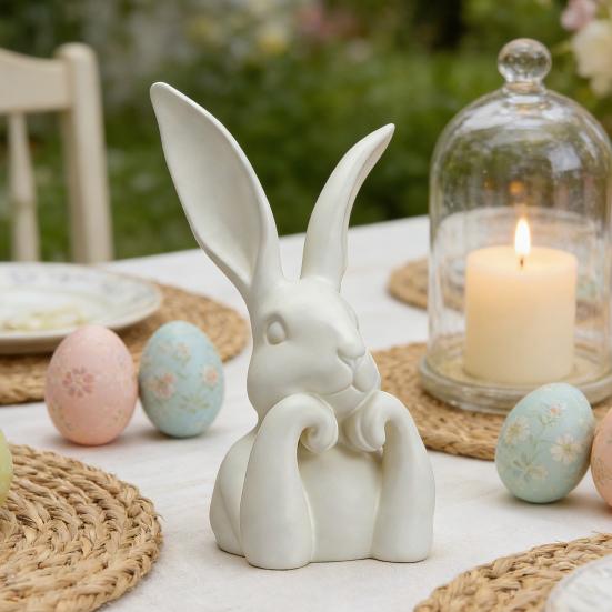 Easter Bunny Figurine Cute Rabbit Holding Face Statue 3D Printed Bunny Ornament for Living Room Bedroom Bookshelf Desktop Shelf Decor