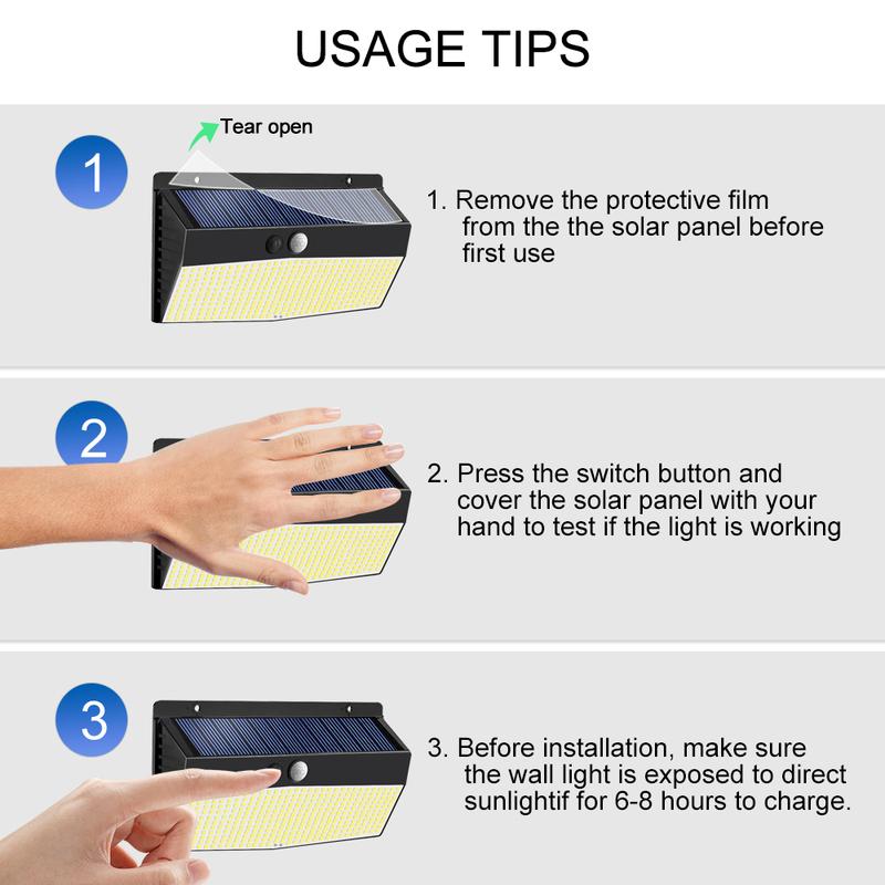 418/528/368 Solar Wall Lights  Outdoor Motion Sensor 3 Modes Security Light IP65 Waterproof Solar Powered Wall Light For Outside