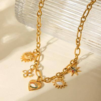 Modisches Böser Blick Edelstahl Halskette Schmuck für Frauen Y2K Stil Diamant Inlay Titanstahl Kreuz Kette Anhänger