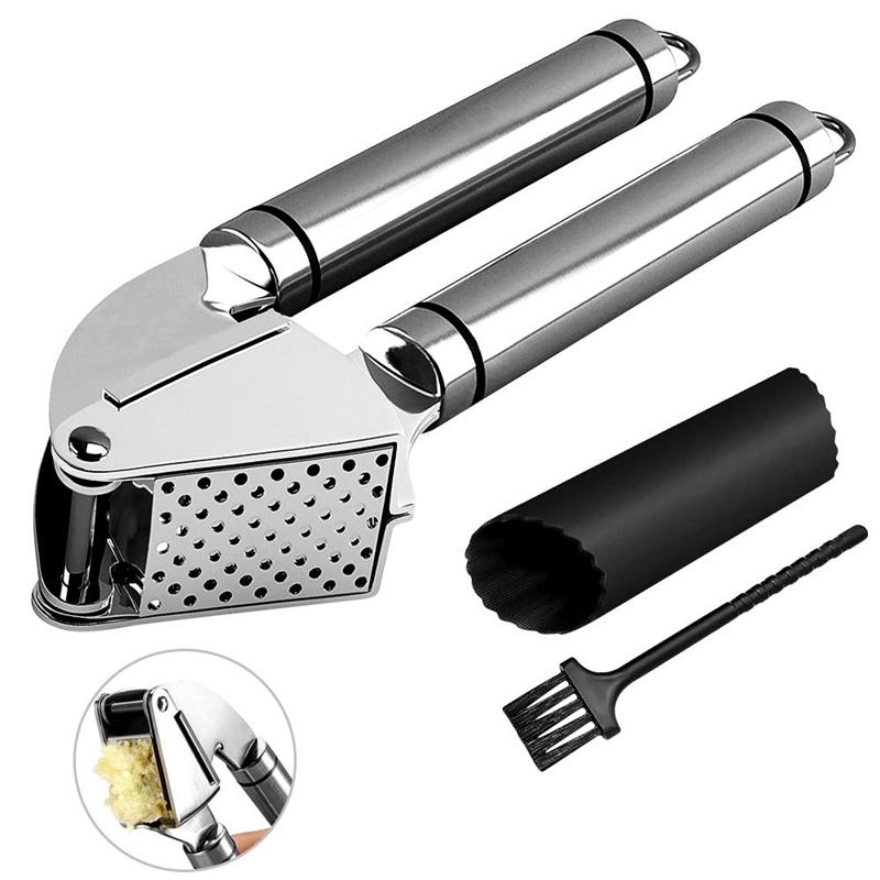 

LMETJMA Garlic Press Kit Stainless Steel Garlic Press Rust Proof Garlic Mincer Crusher with Silicone Garlic Roller Peeler KC0304 белый