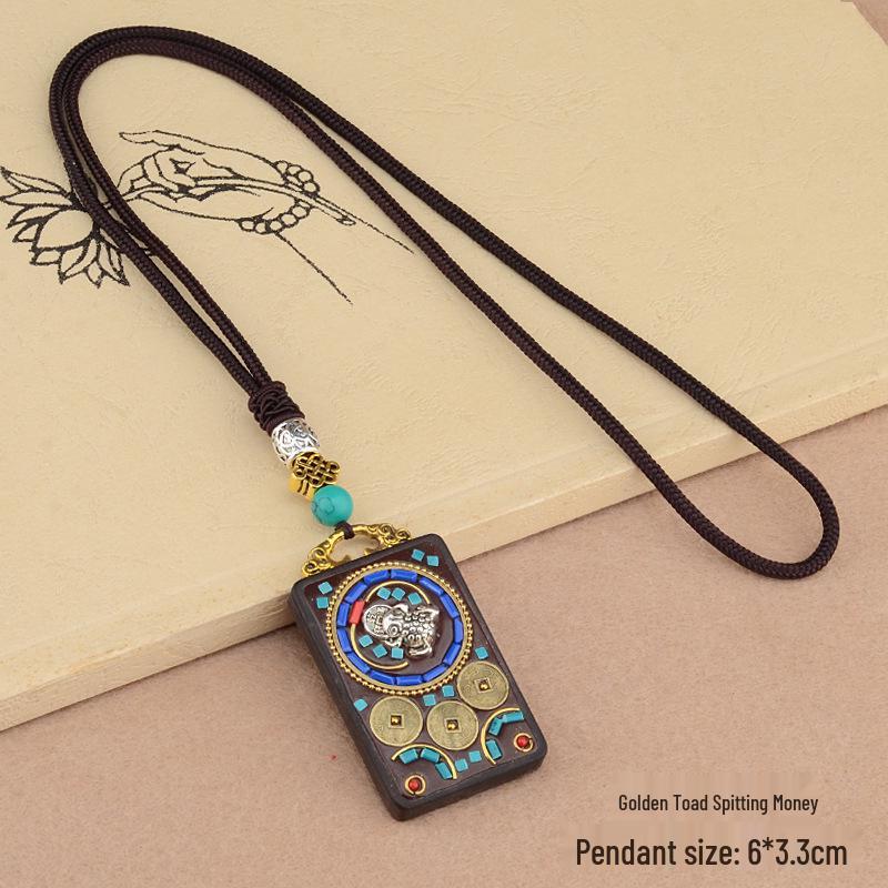Ebony Tangka Necklace with Ethnic Na Fu Pendant - Buddha Amulet for Men & Women