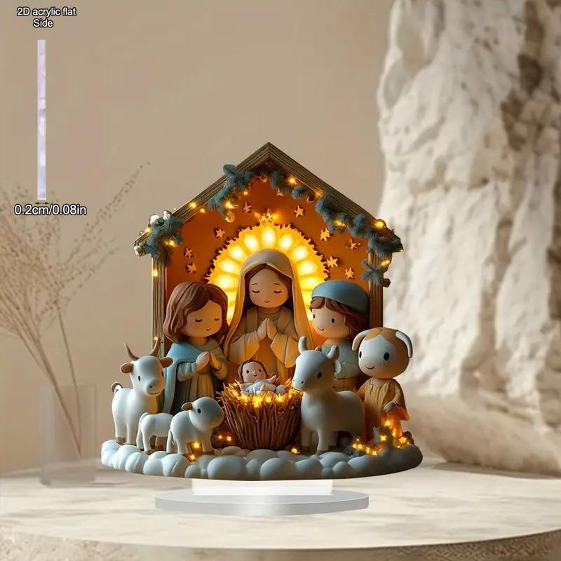 

2D Flat, Bohemian Style Acrylic Nativity Scene Desktop Decoration, with Base, Suitable for wall decoration, porch, room, villa, accents Home, Hallway, 20*20CM