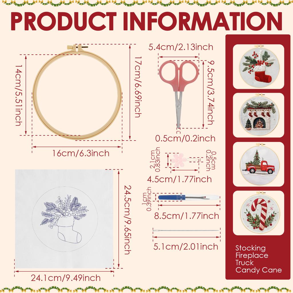 Christmas DIY Embroidery Kit Wreath Printed Pattern Cross Stitch Set Handmade Sewing Art Craft Kit for Beginners Adults Needlewo