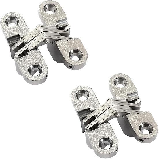 1-3/4" Hidden Hinge Stainless Steel 180 Degree Invisible Cross Hinges for Kitchen Cabinet Door Frameless Concealed Hinge with Screws, 4pcs