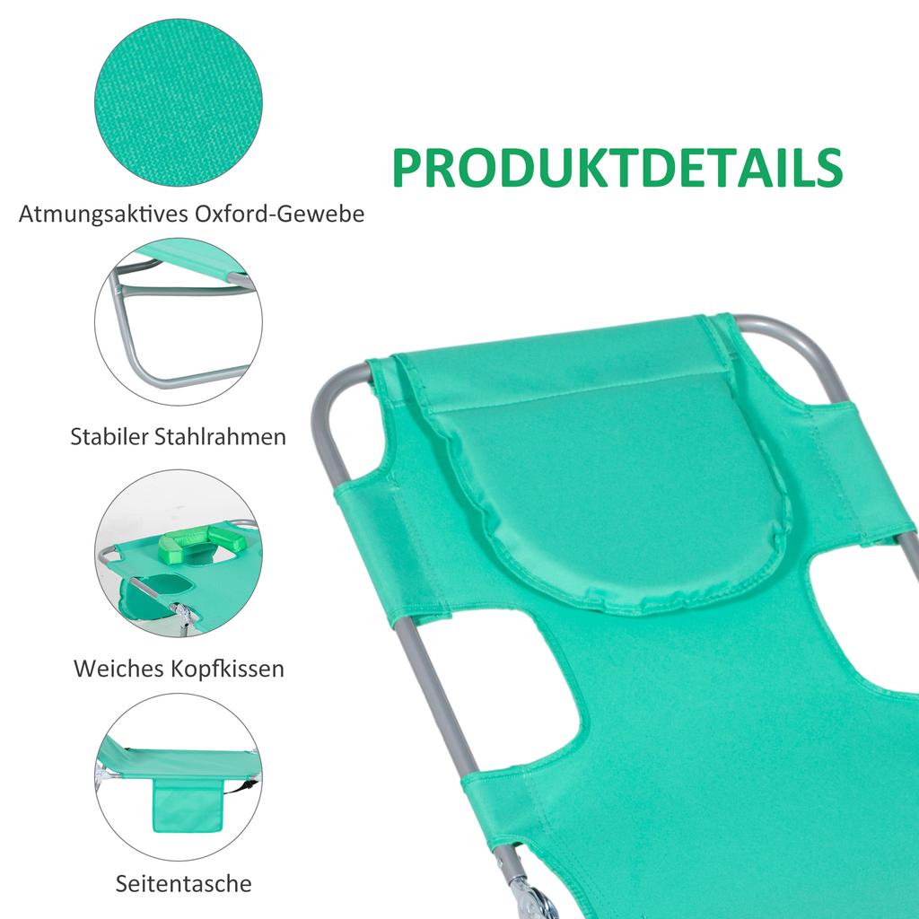 Foldable Sun Lounger with Reading Hole - Green