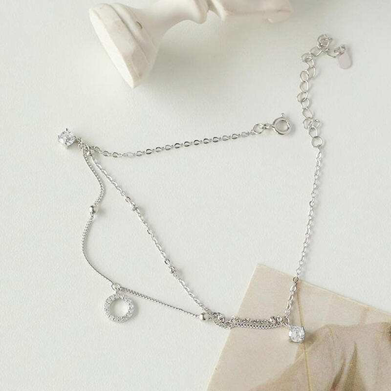 Silver 925 Ring Pendant Double Chain Anklet