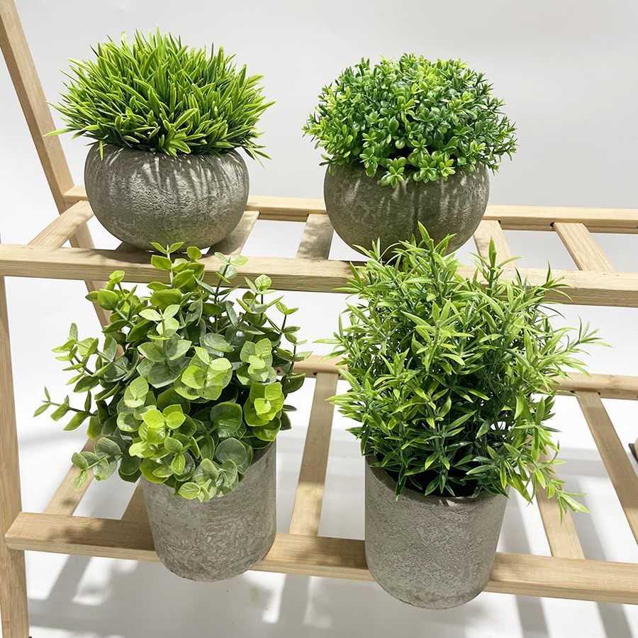 "Tuokus" Artificial Plant Set of 4 - Artificial Flowers, Potted Plants, Photocatalytic, Fake Greenery, Stylish Interior Decor, Green Decoration, Never
