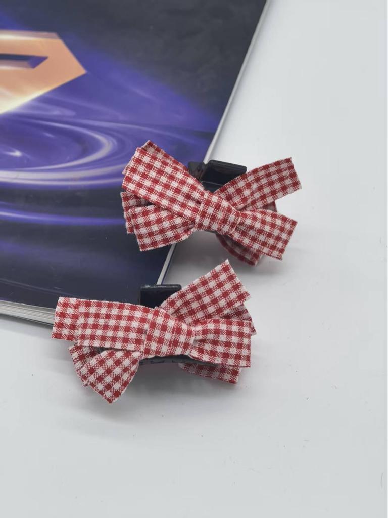 Red Plaid Bow Hair Clip - Women's Daily Hair Accessory