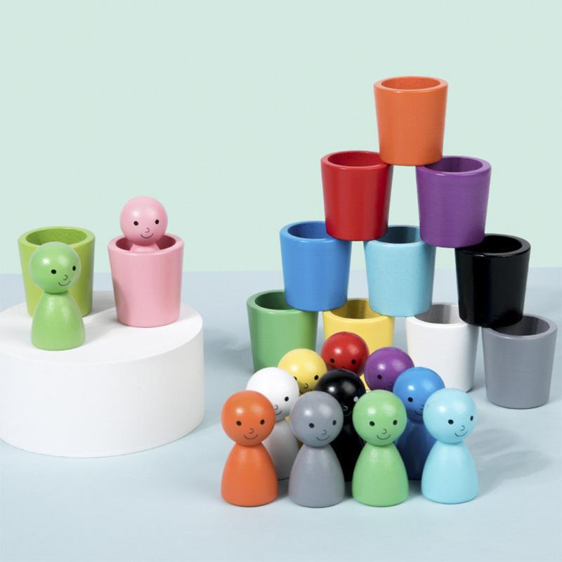 Montessori Drewniana Zabawka Kolorowe Kubeczki do Klasyfikacji Poznawczej Dopasowywanie Sortowanie Trening Wczesna Edukacja Nauka Zabawki Edukacyjne