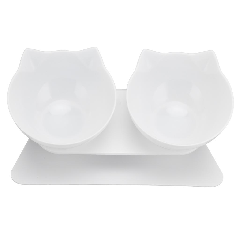 15 Degrees  Inclined Cat Double Bowl Neck Guard Pet Feeding Bowl for Home Pet Shop Living Room(White Base White Bowl )