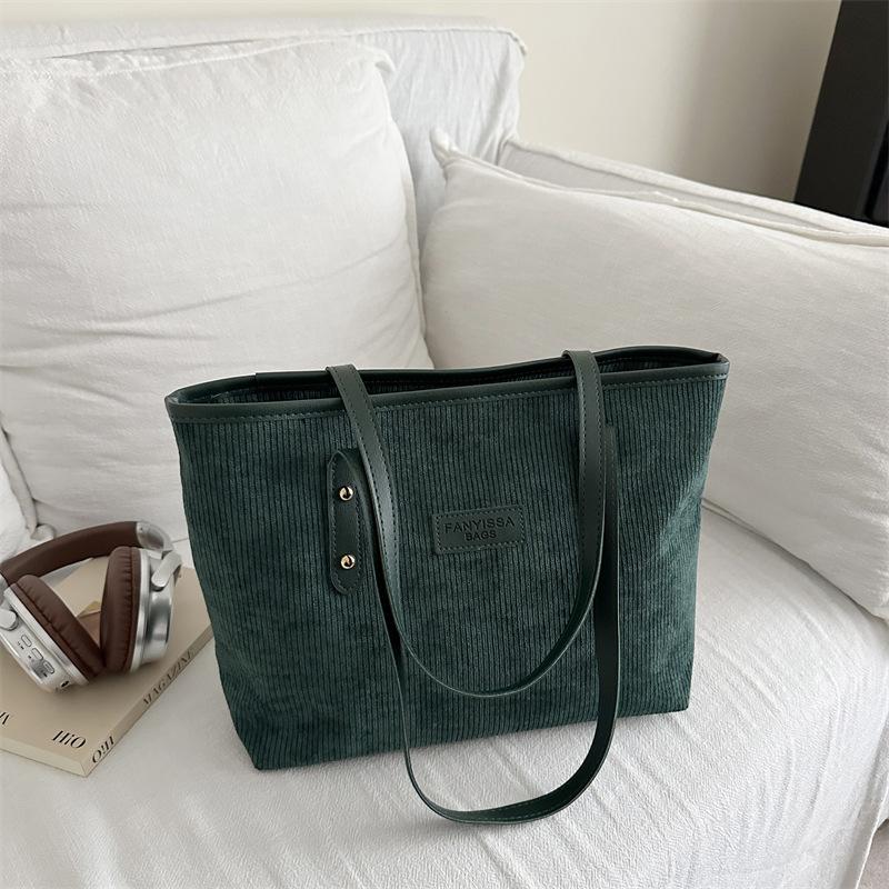 Women Versatile Shoulder Bag Large Capacity Corduroy Casual Tote Handle Bag for Commute Simple and Casual Texture Stroage Bag