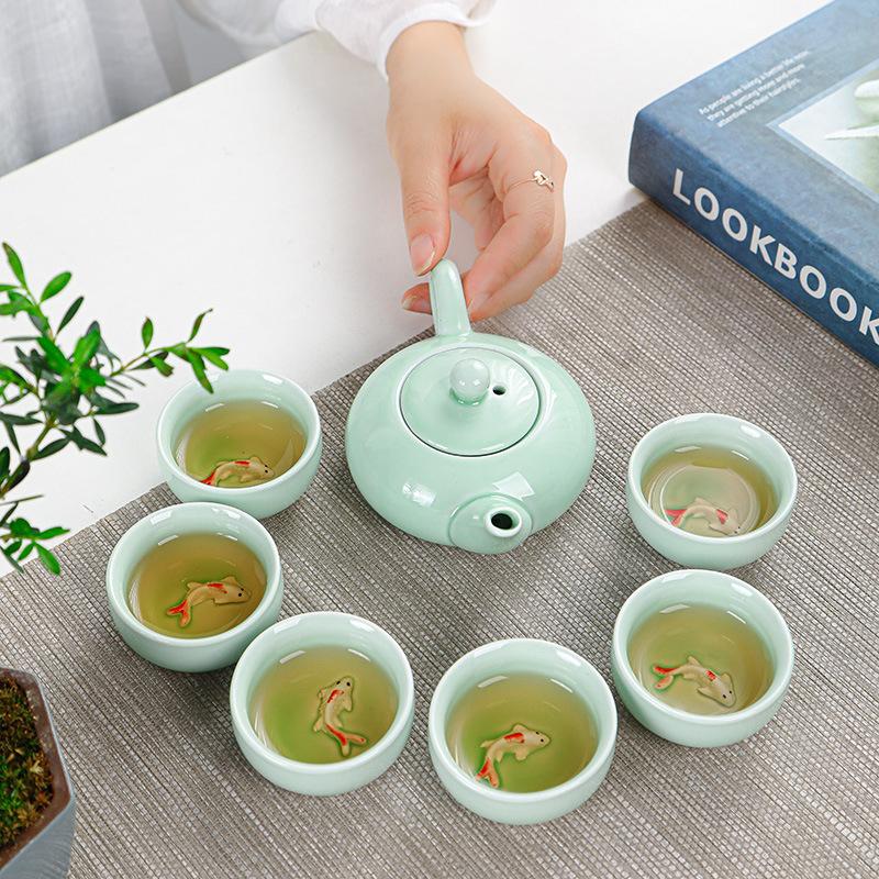 Kung Fu tea set Celadon Carp set portable