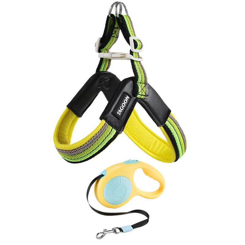 Adjustable Dog Harness With Leash Small To Medium Breeds - Breathable Vest Style Reflective Trim Stainless Steel Buckle