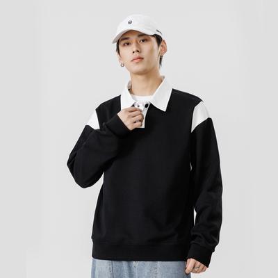 Sweater Men's Spring and Autumn New Trendy Brand Lapel Top Clothes Trendy Pullover Loose Long-sleeved Solid Color Polo Shirt