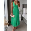 Elegant Summer Sleeveless Vneck Pleated Backless Maxi Dress For Women