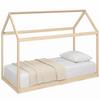 Single Bed Frame, House Scandinavian Wooden Bed Frame for 90W x 190Dcm Mattress, Pine Wood Bed Base, Natural Wood Finish