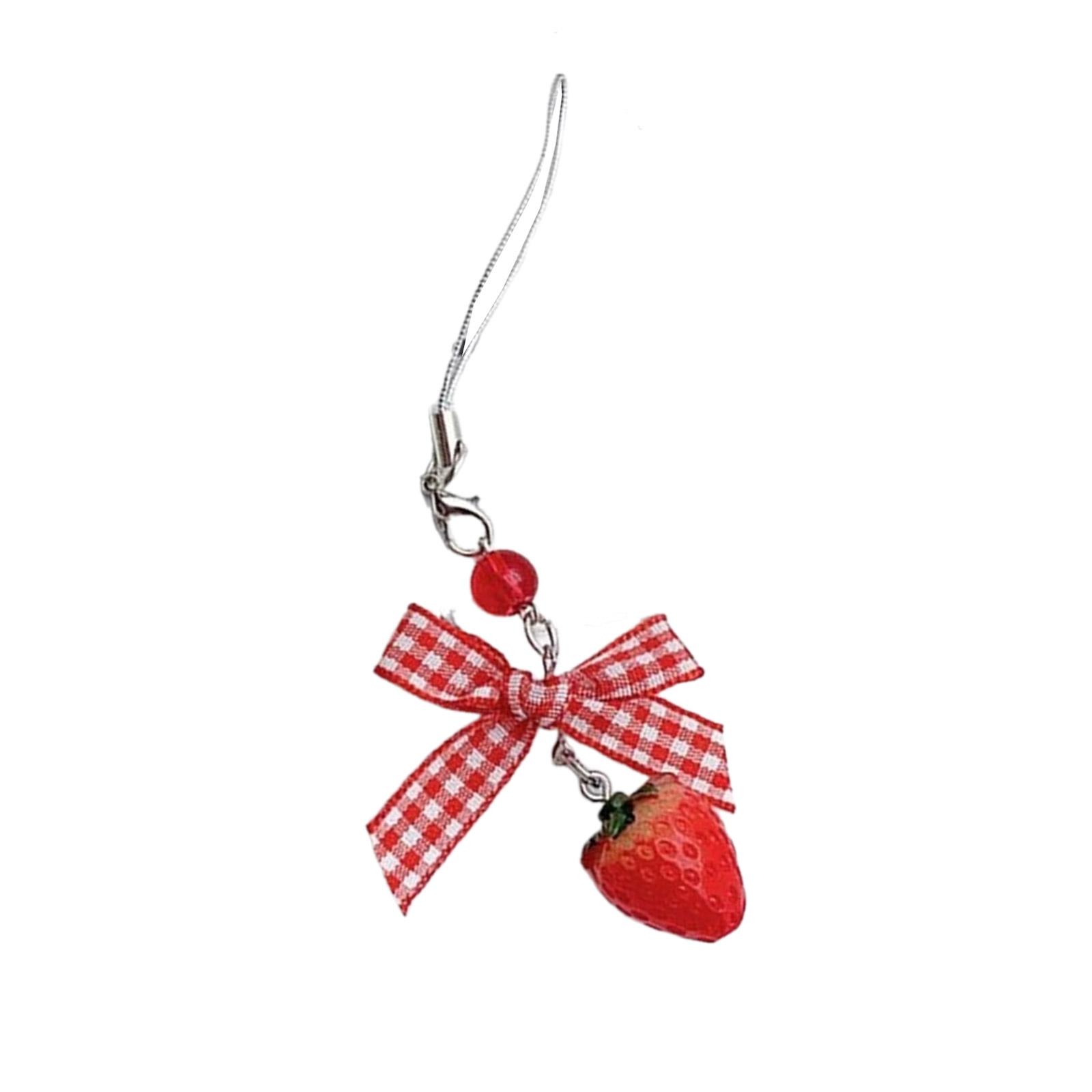 

Bowknot Phone Charm Tomato Bag Pendant Stylish Accessory Strawberry Phone Lanyard for Phone Keychain Bag Decoration A