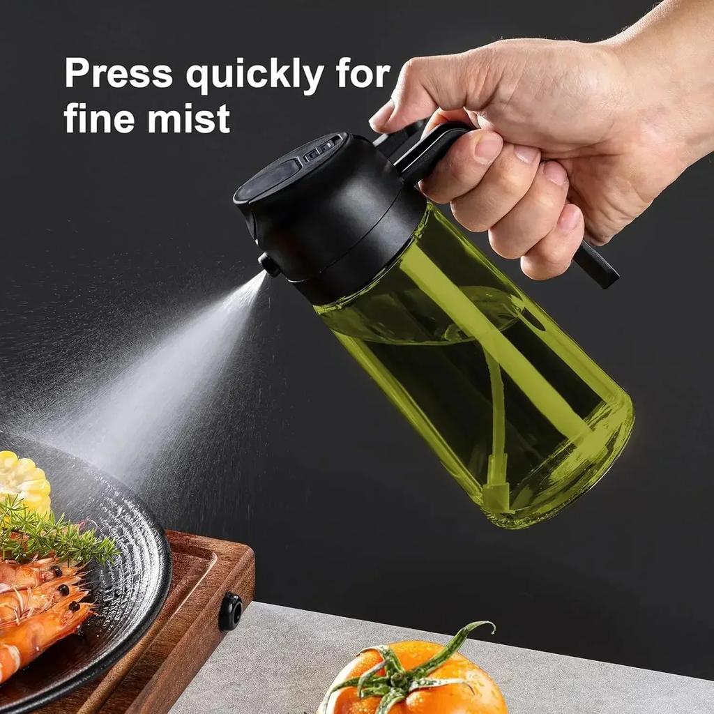 2-in-1 Dark Glass Oil Sprayer 470ml Spray Bottle Olive Oil Dispenser Black Lightproof Oil Sprayer for Cooking Salads