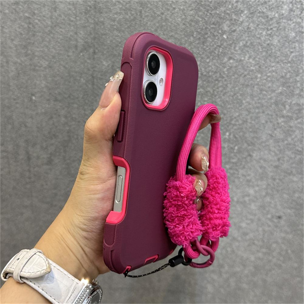2 in 1 Thickened Hybrid Armor Bumper with Bracelet Wrist Strap Case For iPhone 16 Pro Max Plus 17Air Anti-slip Shockproof Cover