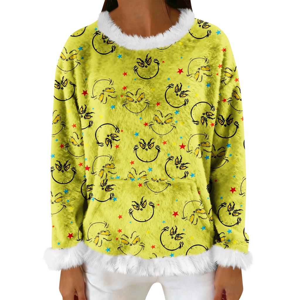 Women's Casual Fleece Sweatshirt  Long-Sleeve Round  Neck Casual Comfortable Loose-Fit Lightweight Women's Flannel Sweatshirt