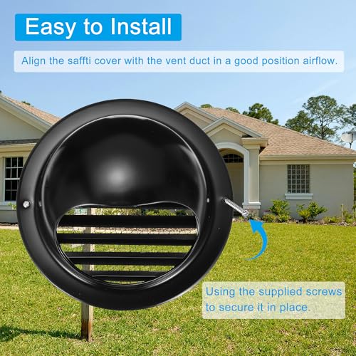 PATIKIL 200mm Round Louver with Mesh, 201 Stainless Steel Air Vent Cover, Natural Ventilation, Home Renovation, Bathroom, Kitchen, Wall-Mounted, Black