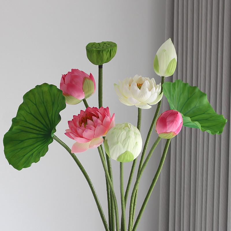 Artificial Lotus Bouquet with Handcrafted Leaves and Pods for Living Room or Buddhist Hall Decor