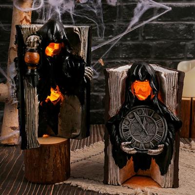 Dekoracja Halloween Statua Książki Czaszki z Ponurym Żniwiarzem Figurka Pajęczyny na Halloween Dekoracja Domu Straszna Żywiczna Czaszka na Stół