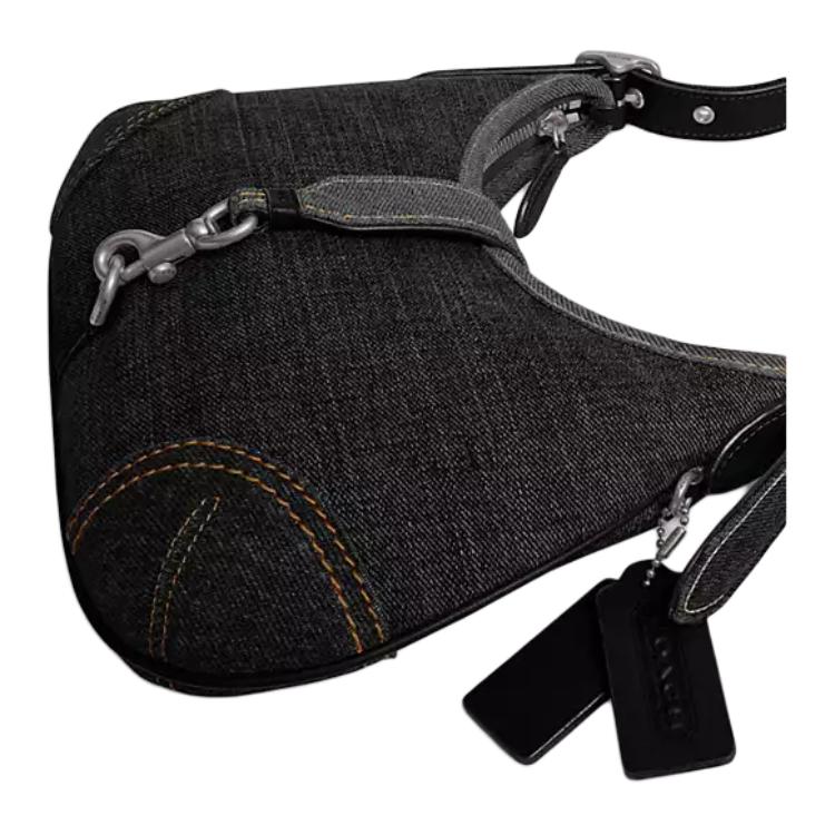 Coach Hamptons 28 Manico Regolabile Slot per Carte Integrato Borsa a Spalla Slouch in Denim Borsa Tote Borsa a Spalla Grande da Donna Nero CW647-LHBLK