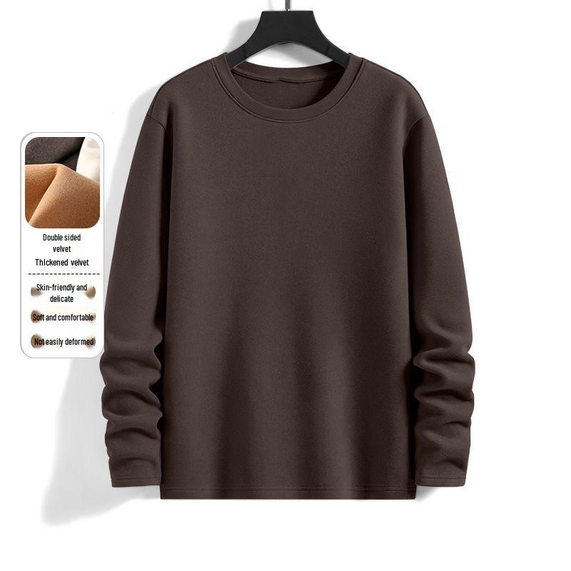 

Men s Fleece-lined Double-sided German Velvet Warm Round Neck Long Sleeve Base Layer - Versatile Solid Color Innerwear for Autumn/Winter 2026. 5XL кавовий