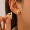 Spring Summer New Yellow Enamel Daisy Earrings Fresh Sweet Elegant Versatile Women Jewelry