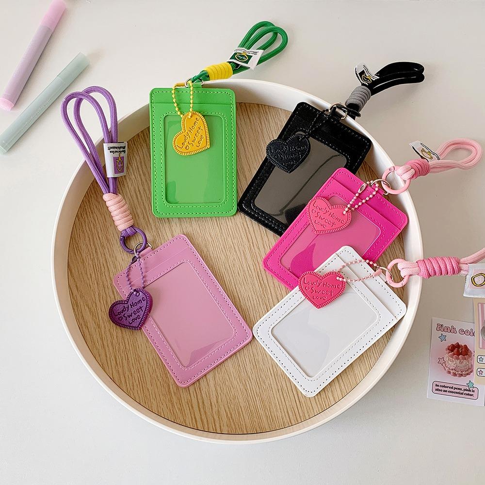 Love Heart Pendant ID Card Holders Credit Card Korean Photocard Holder  Office