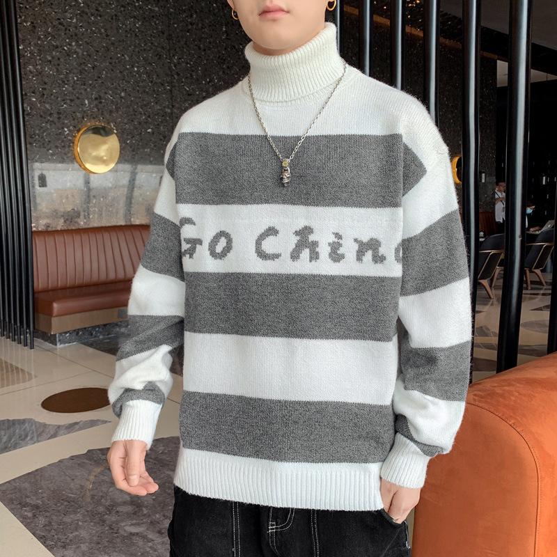 

Мужской свитер с воротником на осень/зиму, нижнее белье, модный модный теплый свитер, утепленный вязаный свитер 3XL серый/белый