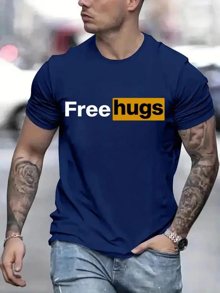 Casual Mens T Shirts Free Love Pritned Summer O-Neck T-shirt for Men Clothes Short Sleeve Top Tee Shirt Funny Streetwear T-shirt