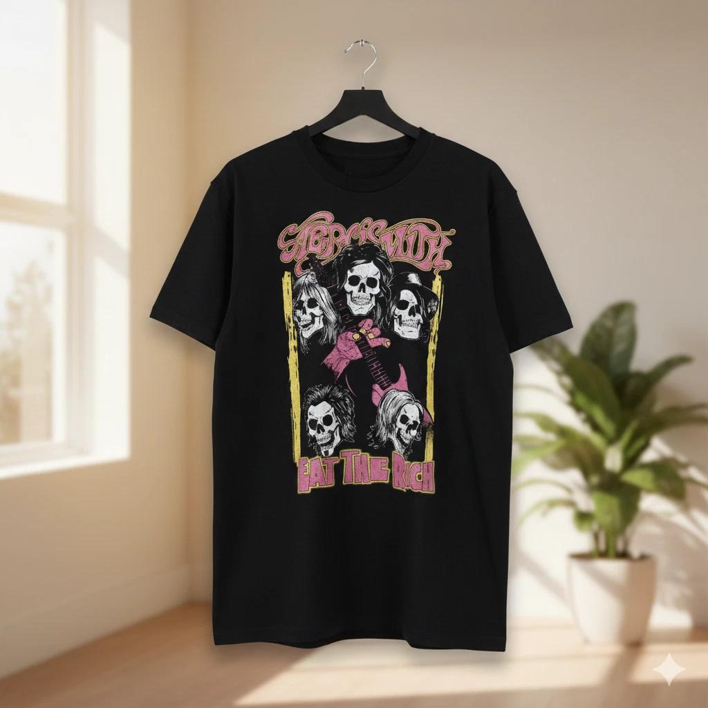 

Unisex Adult Vintage Music Aerosmith Eat The Rich T-Shirt Vintage R... S