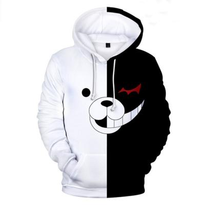 Color Contrasted Black White Hoodie Sweatshirt Long Sleeves 3d Printed Game Clothes Bear Monokuma Oversized Moletom Anime Hoodies