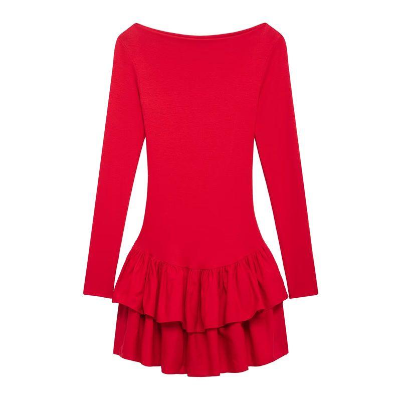 

Kaslead New Arrival Women s Clothing Fashion Style Fashion Laminated Decoration Short Dress 0085308 700 Red M