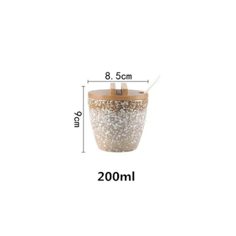 

Ceramic seasoning pot set spoon cover Japanese retro seasoning box bottle salt pot pepper oil pot pill bottle jars with lid