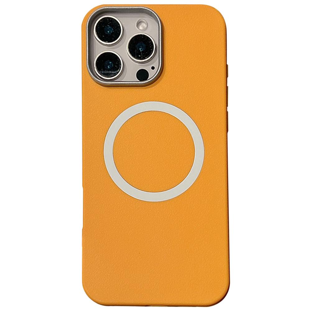 

For iPhone 15 Pro Max Phone Cases Leather Texture TPU Back Cover Support Wireless Charging Yellow